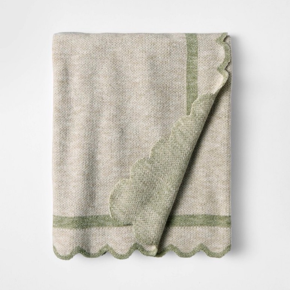 Scalloped Edge Throw Blanket Green— Threshold designed with Studio McGee
